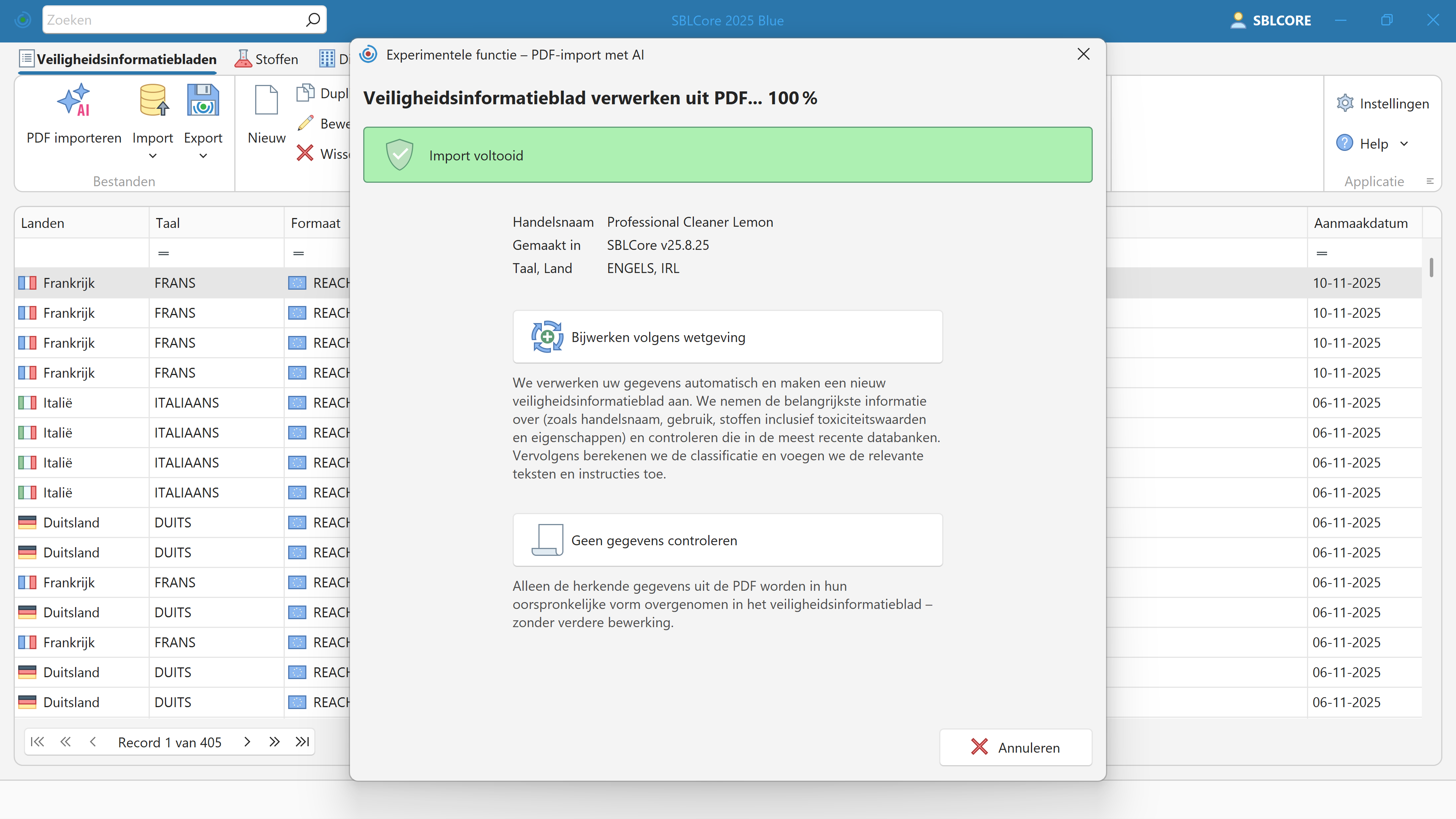 SDS-import met behulp van AI