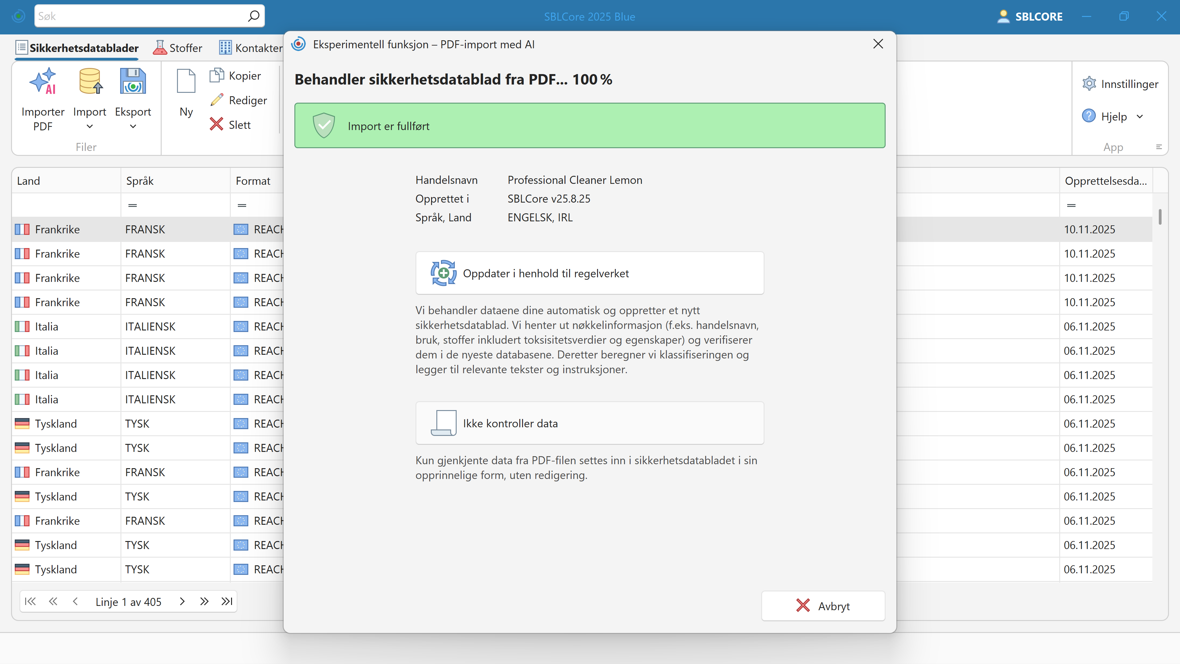 Import av SDS med AI