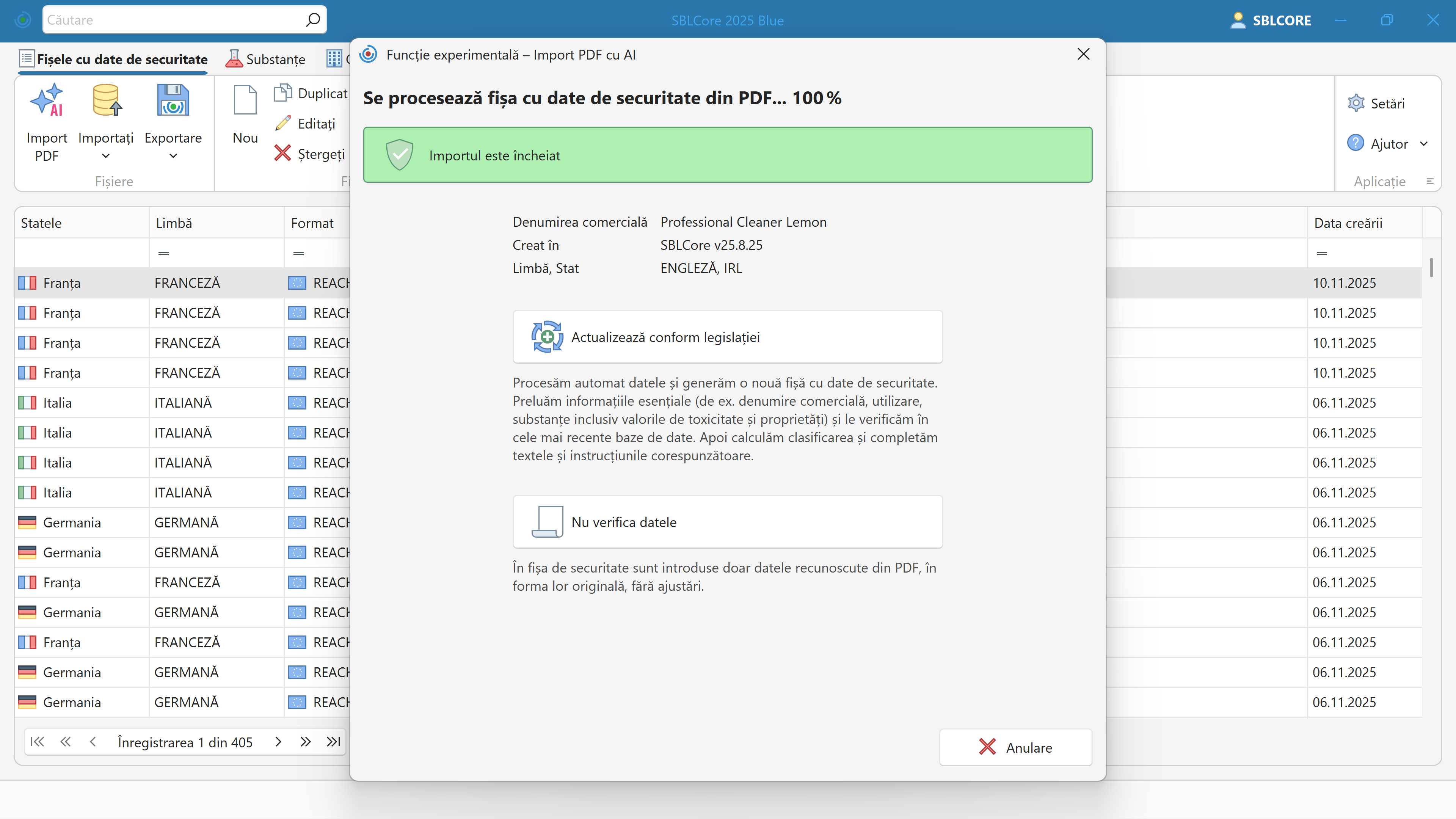 Import SDS cu ajutorul AI
