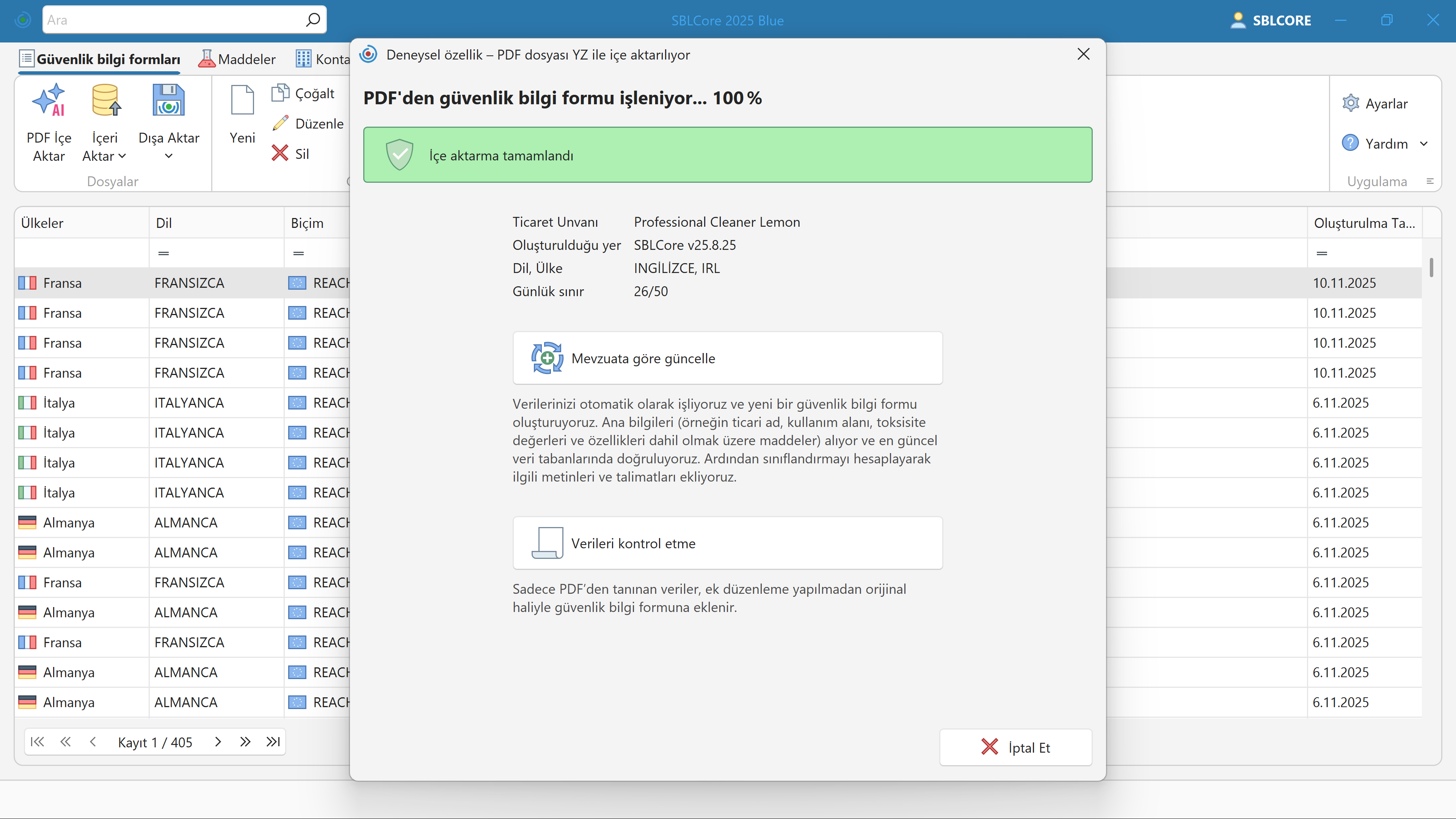 AI ile SDS içe aktarma